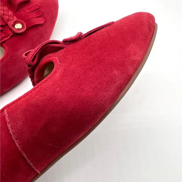 BIRDIES Red Cardinal Suede Flat Womens 9.5 Kiltie Fringe Faux Fur Lined Loafer - Picture 12 of 14